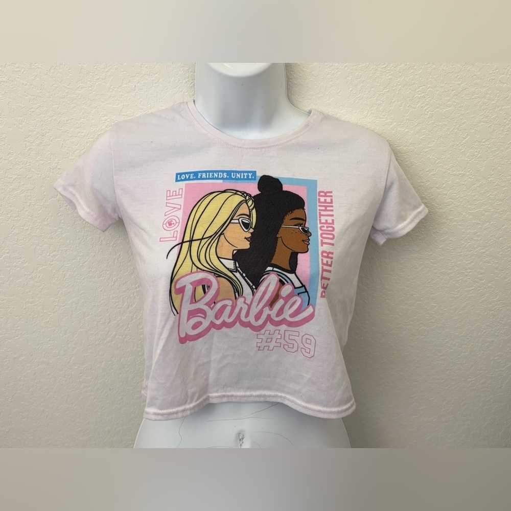 BARBIE Girls Youth Size M 7/8 Pink Cotton Short Sleeve Logo T Tee Shirt​​